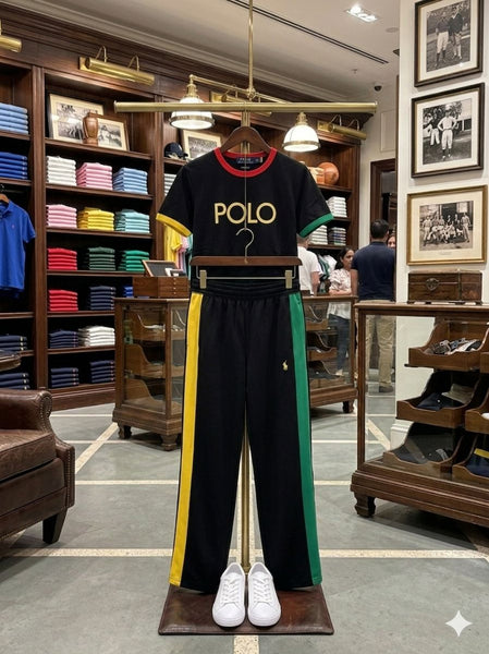 Premium Black Color Block T-Shirt and Track Pants Set