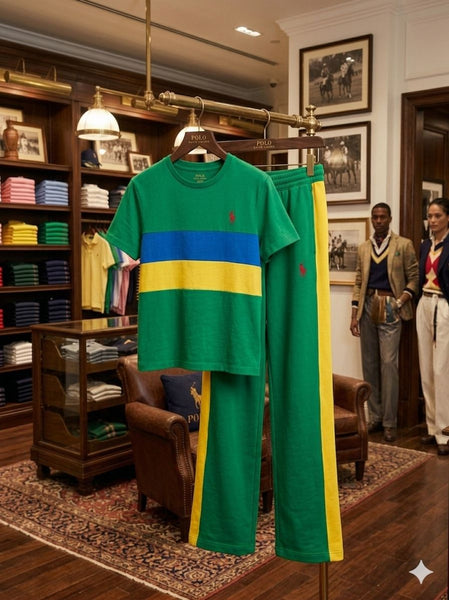 Premium Green Color Block T-Shirt & Track Pants Outfit