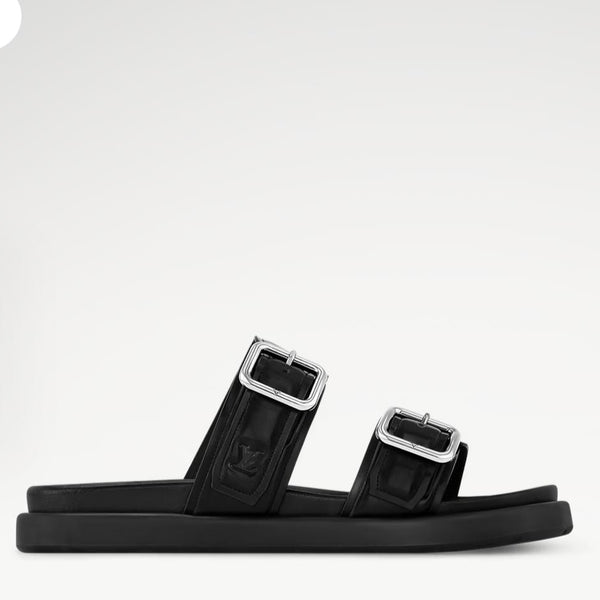 Branded  Venice Mule Luxury Sandals – Premium Black Buckle Slides