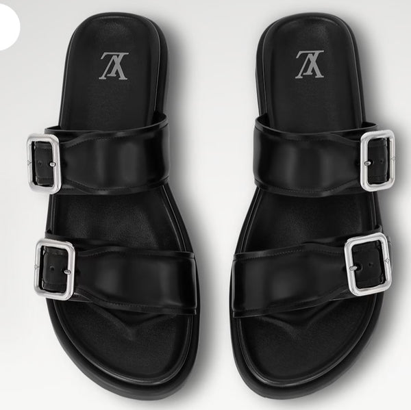 Branded  Venice Mule Luxury Sandals – Premium Black Buckle Slides