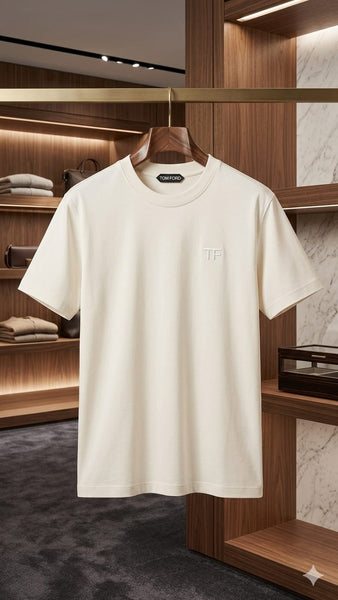 Men’s Premium Solid Crew Neck T-Shirt – Minimal Embroidered Logo Casual Tee