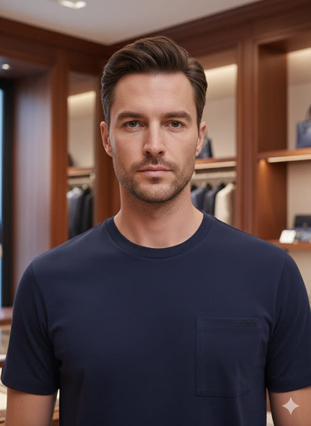 Premium Men’s Navy Blue Crew Neck Pocket  T-Shirt