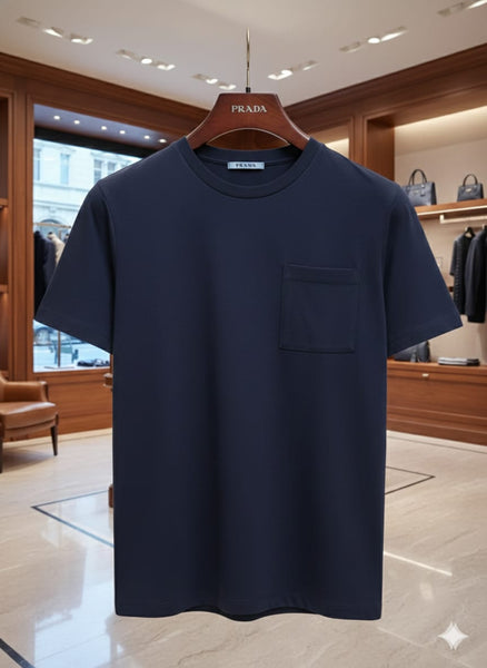 Premium Men’s Navy Blue Crew Neck Pocket  T-Shirt