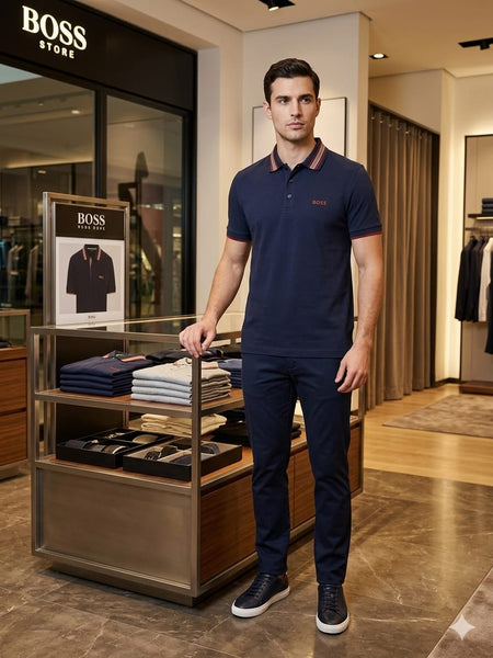 Premium Men’s Navy Blue Polo Contrast Stripe Detailing T-Shirt