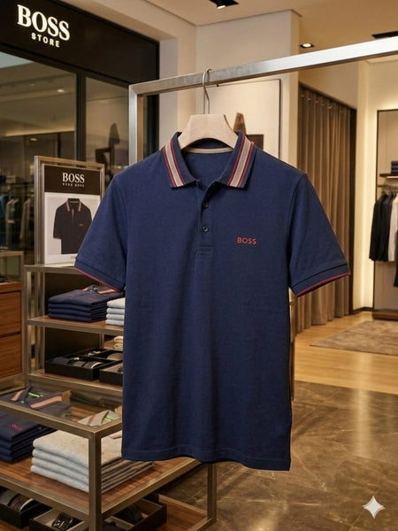 Premium Men’s Navy Blue Polo Contrast Stripe Detailing T-Shirt