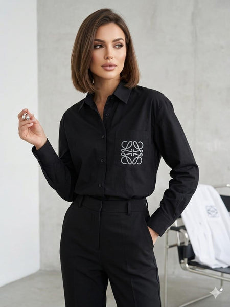 Women's Anagram Logo  Shirt Premium Casual Button-Down Top