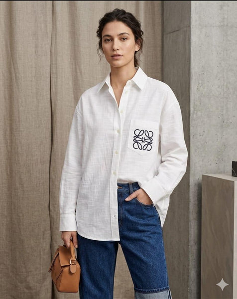 Women's Anagram Logo  Shirt Premium Casual Button-Down Top