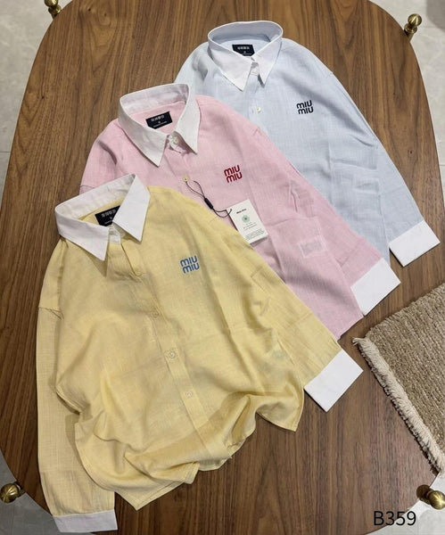 Premium Pastel Linen Blend Embroidered Shirt for Women