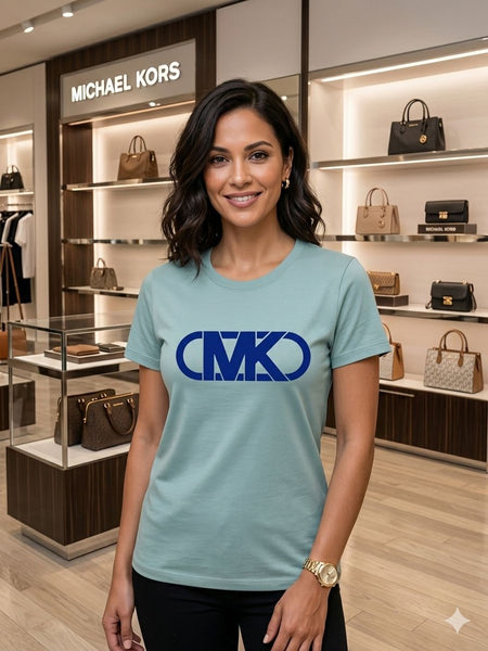 Women's Premium  Green Initial Brand Logo Print Casual Tee