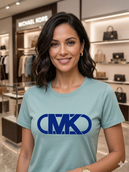 Women's Premium  Green Initial Brand Logo Print Casual Tee