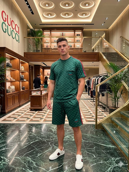 Premium Green Monogram Co-Ord T-Shirt & Shorts Set