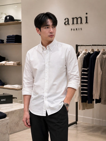 Luxury White Regular Fit  Full Sleeve Branded  Shirt For Men