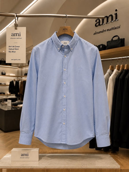 Luxury Sky Blue Embroidered Chest  Shirt For Men