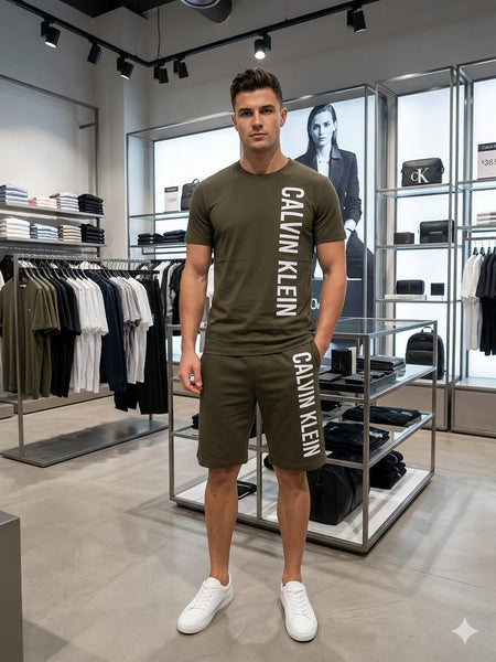 Olive Green Premium Co-Ord T-Shirt & Shorts Set