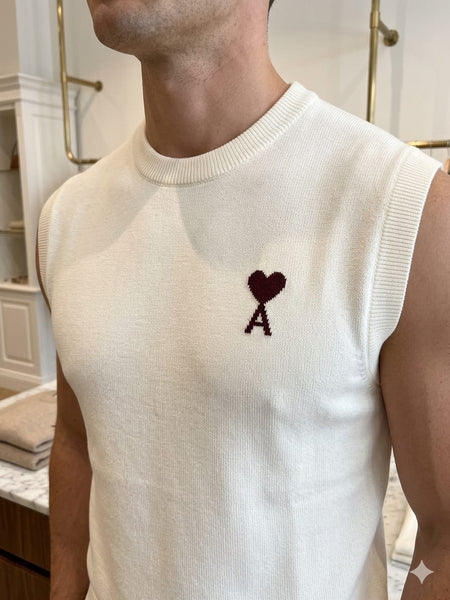 Premium White Sleeveless Knit Tee for Men Minimalist Summer Style