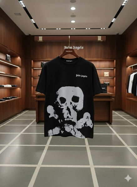 Men's Black Oversized Skull Graphic Print T-Shirt Premium Streetwear Round Neck Tee