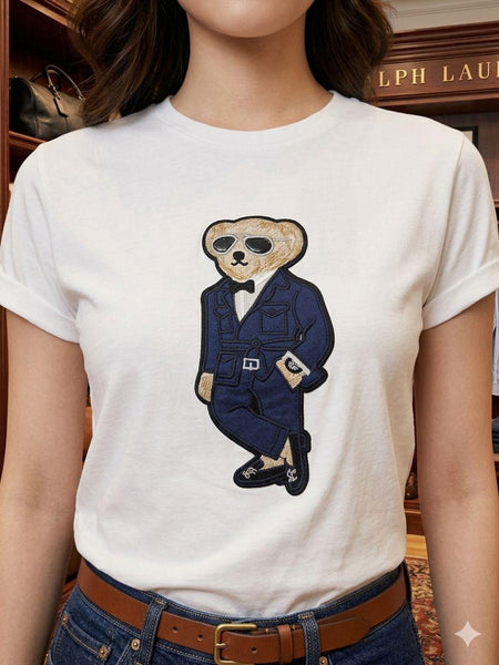 Women’s Premium White Embroidered  Bear Trendy  T-Shirt Collection