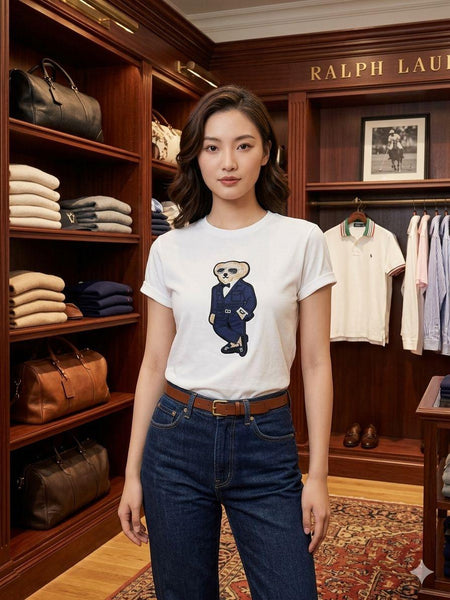 Women’s Premium White Embroidered  Bear Trendy  T-Shirt Collection