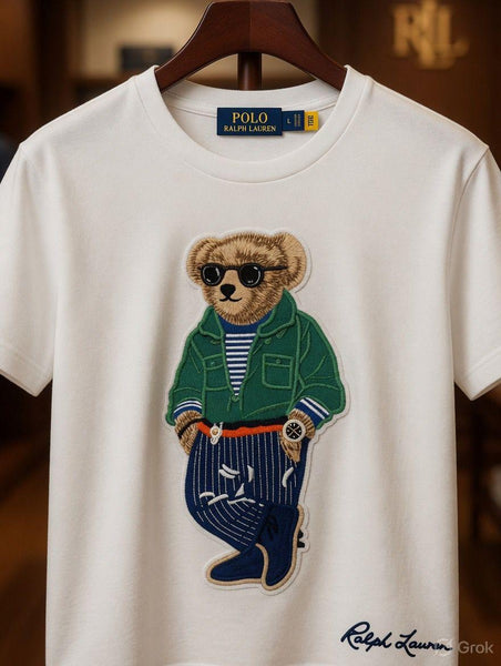 Women's Cute Bear Embroidered T-Shirt  Casual Round Neck Short Sleeve Tee