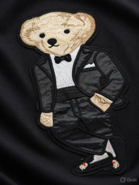 Women's Premium Teddy Bear Embroidered  Black T-Shirt