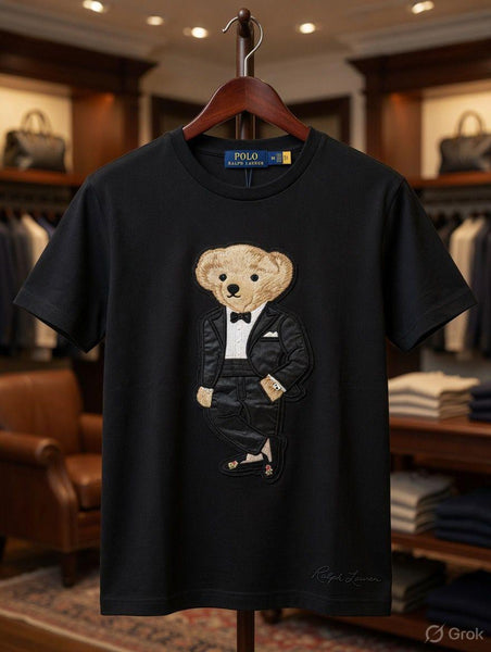Women's Premium Teddy Bear Embroidered  Black T-Shirt