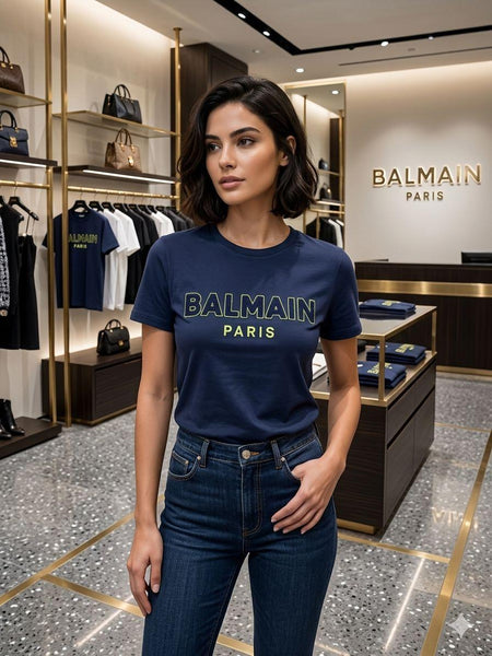 Classic Branded  Round Neck Blue T-Shirt for Women