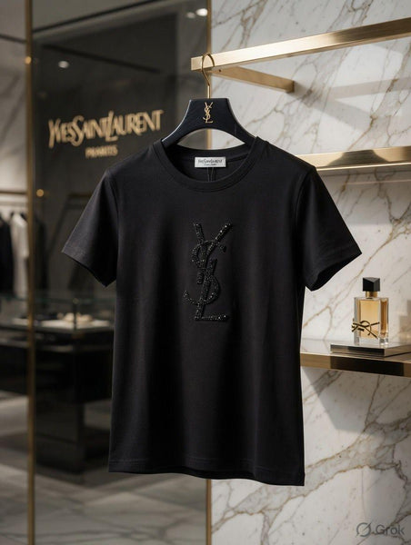 Women's Premium Black Rhinestone Logo T-Shirt