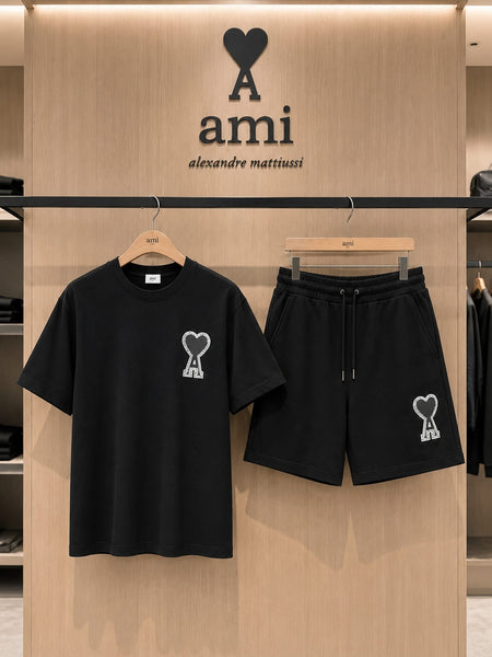 Premium Black Heart Logo T-Shirt & Shorts Co-Ord Set for Men