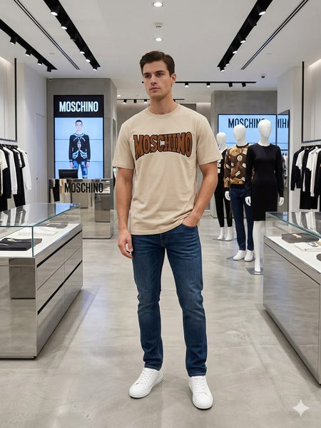 Timeless Premium Beige Patch Logo T-Shirt for Men