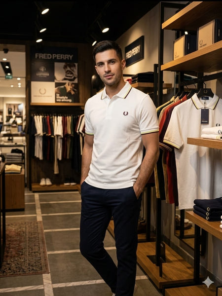 Premium Brand  Classic Polo T-Shirt  White Edition With Contrast Tipping