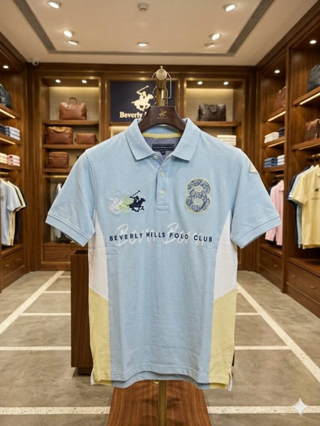 Men's Premium Colorblock Polo T-Shirt – Sky Blue Casual Fit