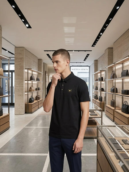 Premium Black Polo T-Shirt – Classic Fit with Elegant Logo Detail