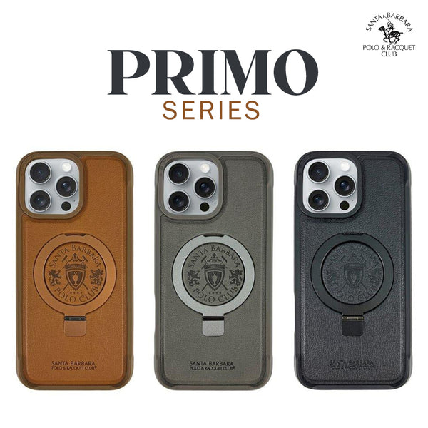 Santa Barbara Primo Series Magnetic Ring Kickstand Leather Case for iPhone 16 Series