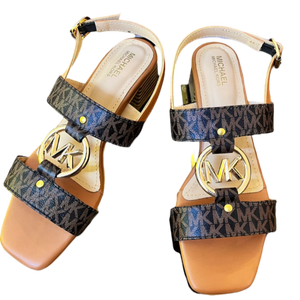 Luxury Print Logo Mid Block Heels Sandal Brand New