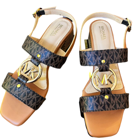 Luxury Print Logo Mid Block Heels Sandal Brand New