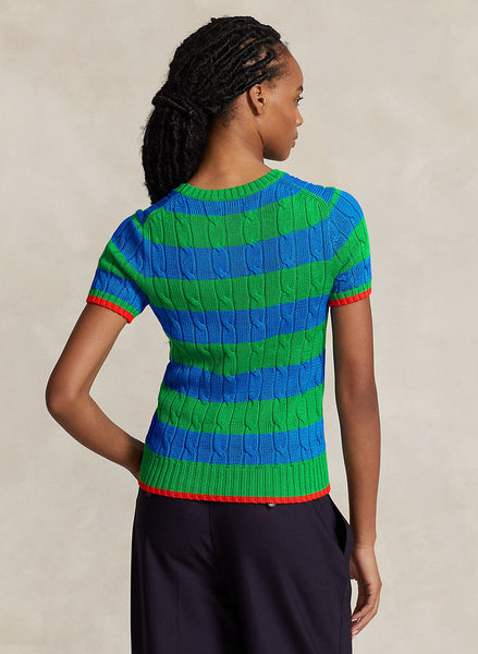 Striped Cable-Knit Cotton Jumper