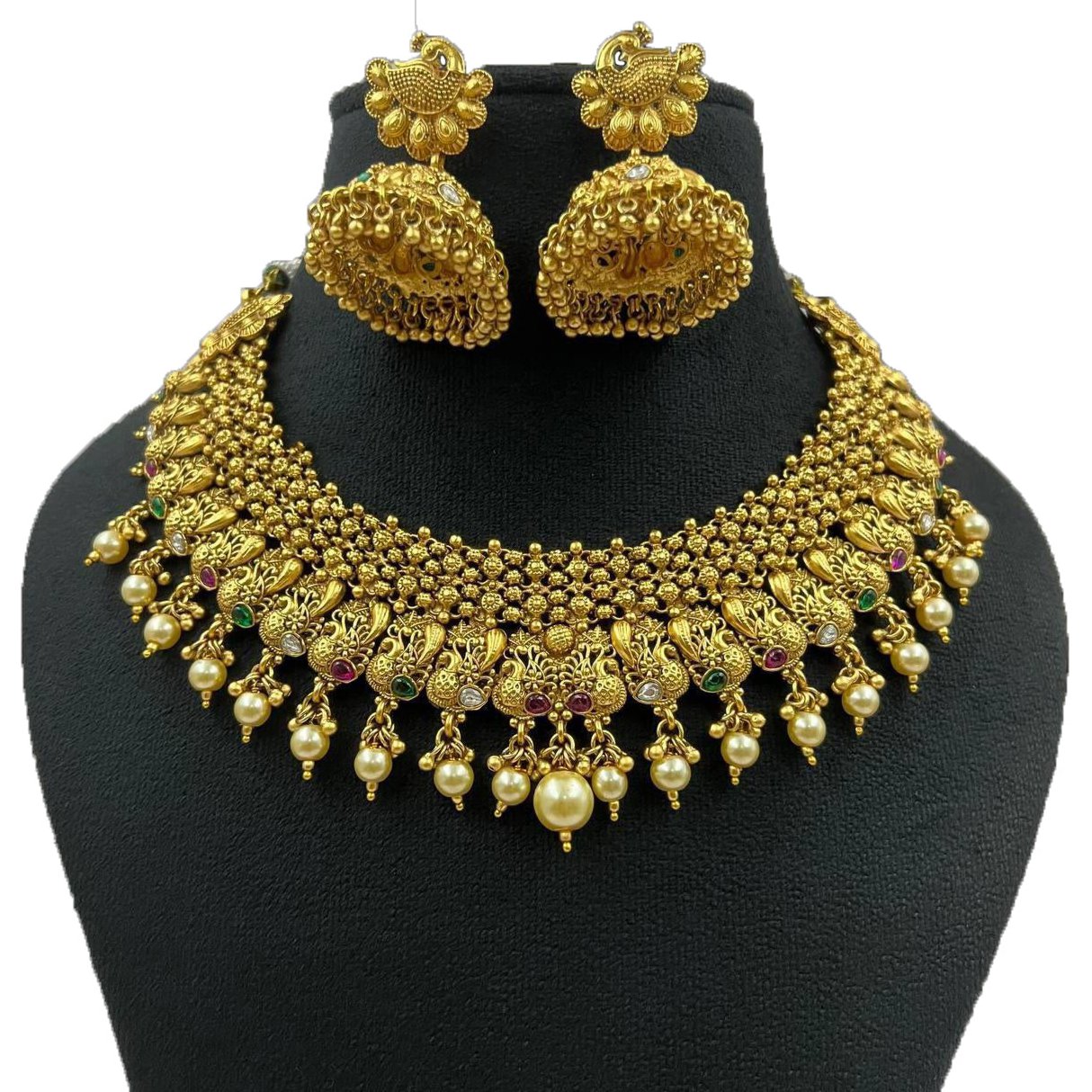 High Gold Plated Indian Wedding Wear Jewelry Beautiful Peacock  Necklace Set