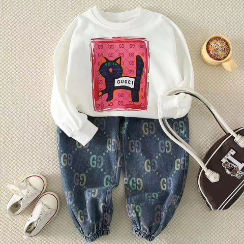 Premium  Cute Cat Printed Regular Fit Track set