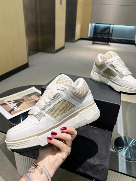 Premium Leather and Mesh Low-Top Sneakers