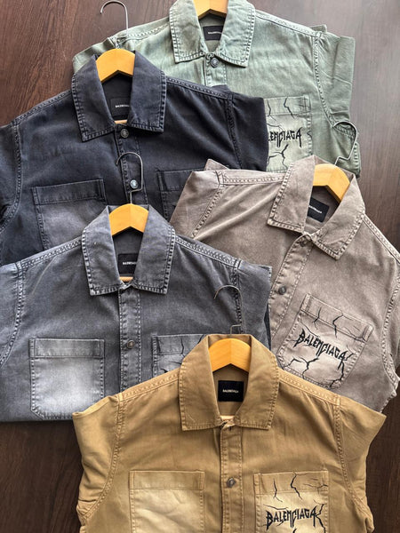 Luxury Balenciaga Vintage-Wash Denim Shirt with Logo Pocket Detail