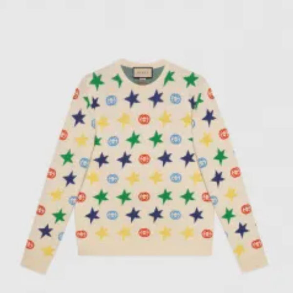 Branded Multicolor Star & GG Logo Wool Pullover