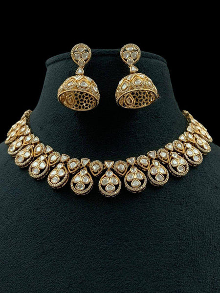 Premium Moissanite Polki Necklace with Intricate Jhumka Earrings