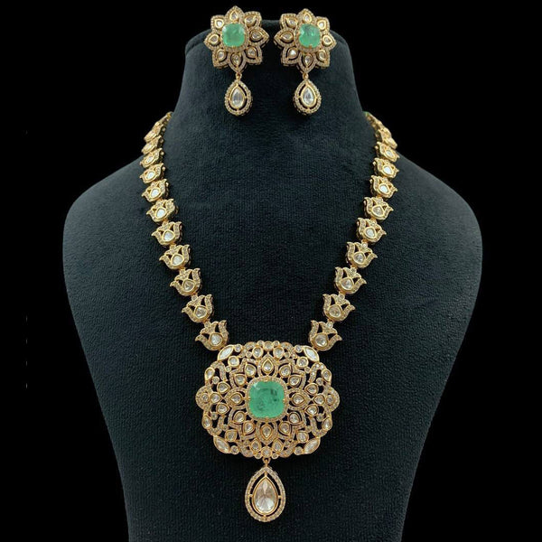 Royal  Necklace Set  with Green Stone Centerpiece & Matching Earrings