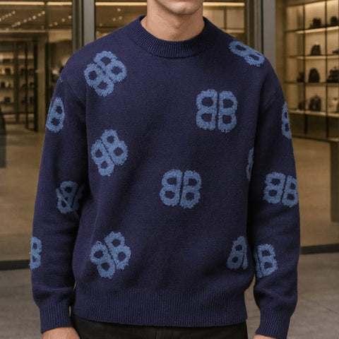 Premium Knit-Logo Crew-Neck  Pullover