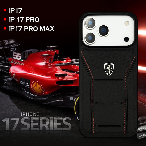 Ferrari Heritage Premium Leather Case for iPhone 17  Series Iconic Black Design