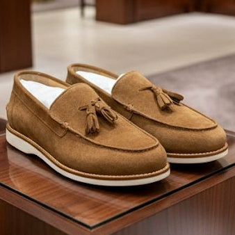 Elegant Brown Suede Tassel Loafers Designer Slip-Ons