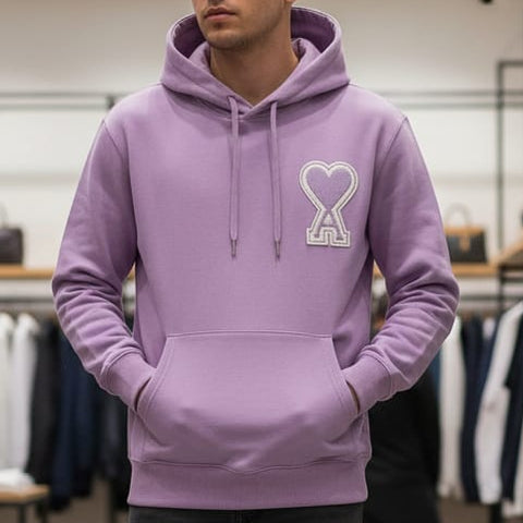 Lavender Hoodie with Heart-A Chest Logo