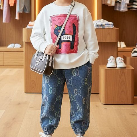 Premium  Cute Cat Printed Regular Fit Track set