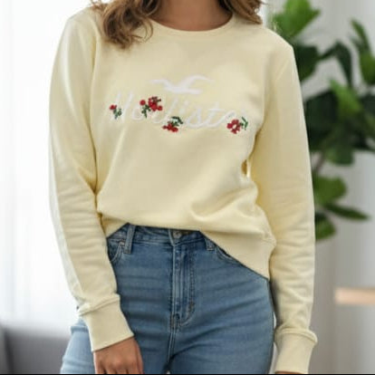 Premium Yellow Crewneck Sweatshirt  Floral Embroidery Edition
