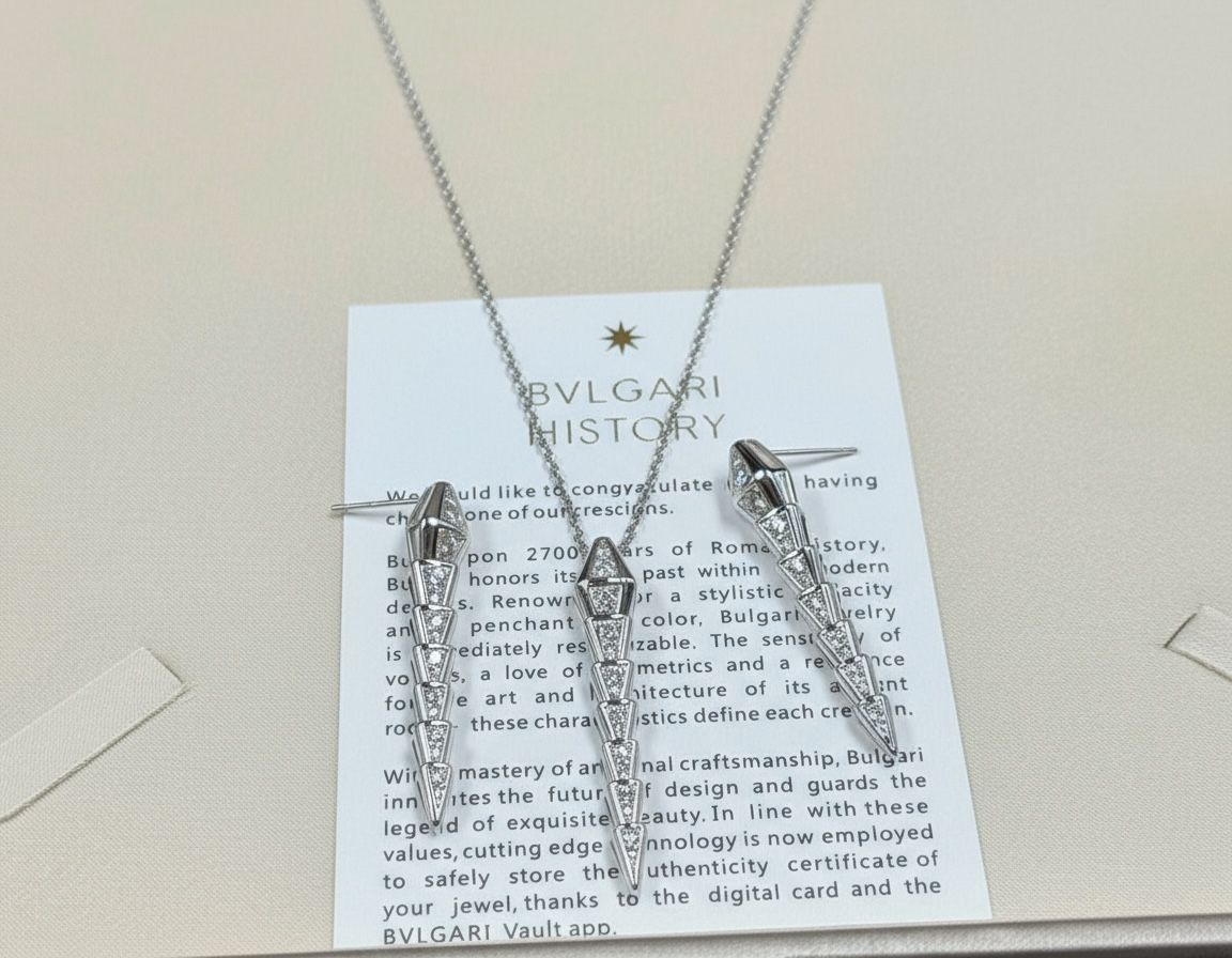 Premium Serpenti-Inspired Gold Necklace & Earrings Set